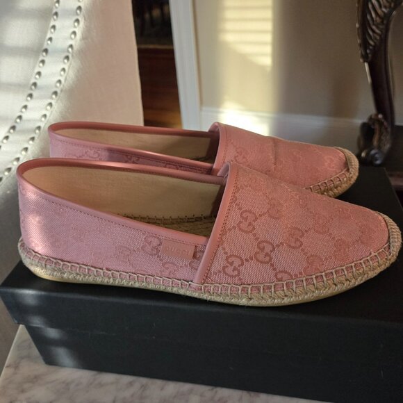Gucci GG Canvas and Leather Pink Espadrilles Size 41 - Picture 13 of 14